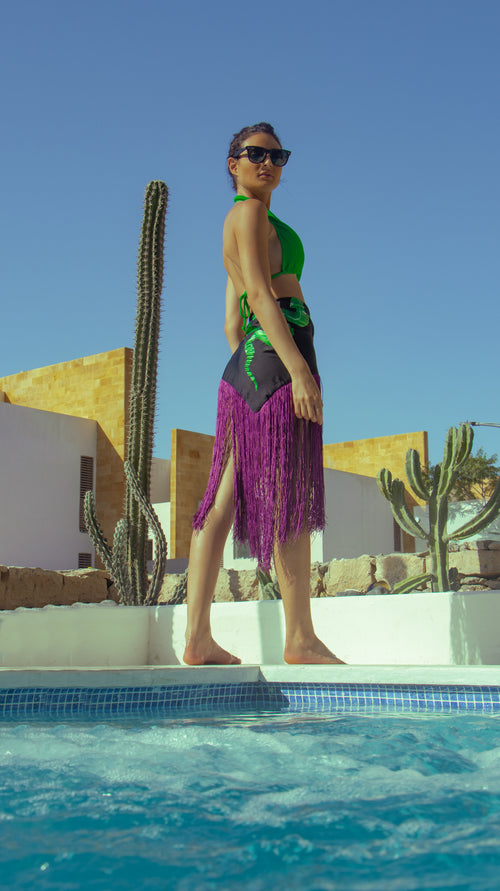 Emerald Eclipse Fringe Wrap Skirt