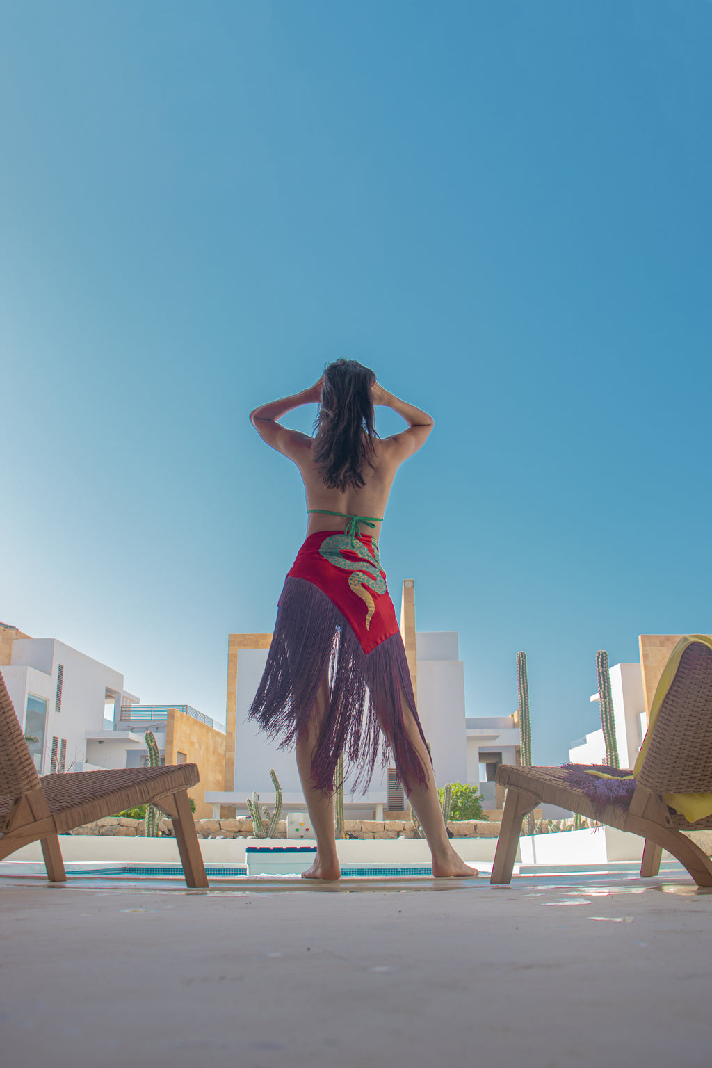 Crimson Serpent Fringe Wrap Skirt