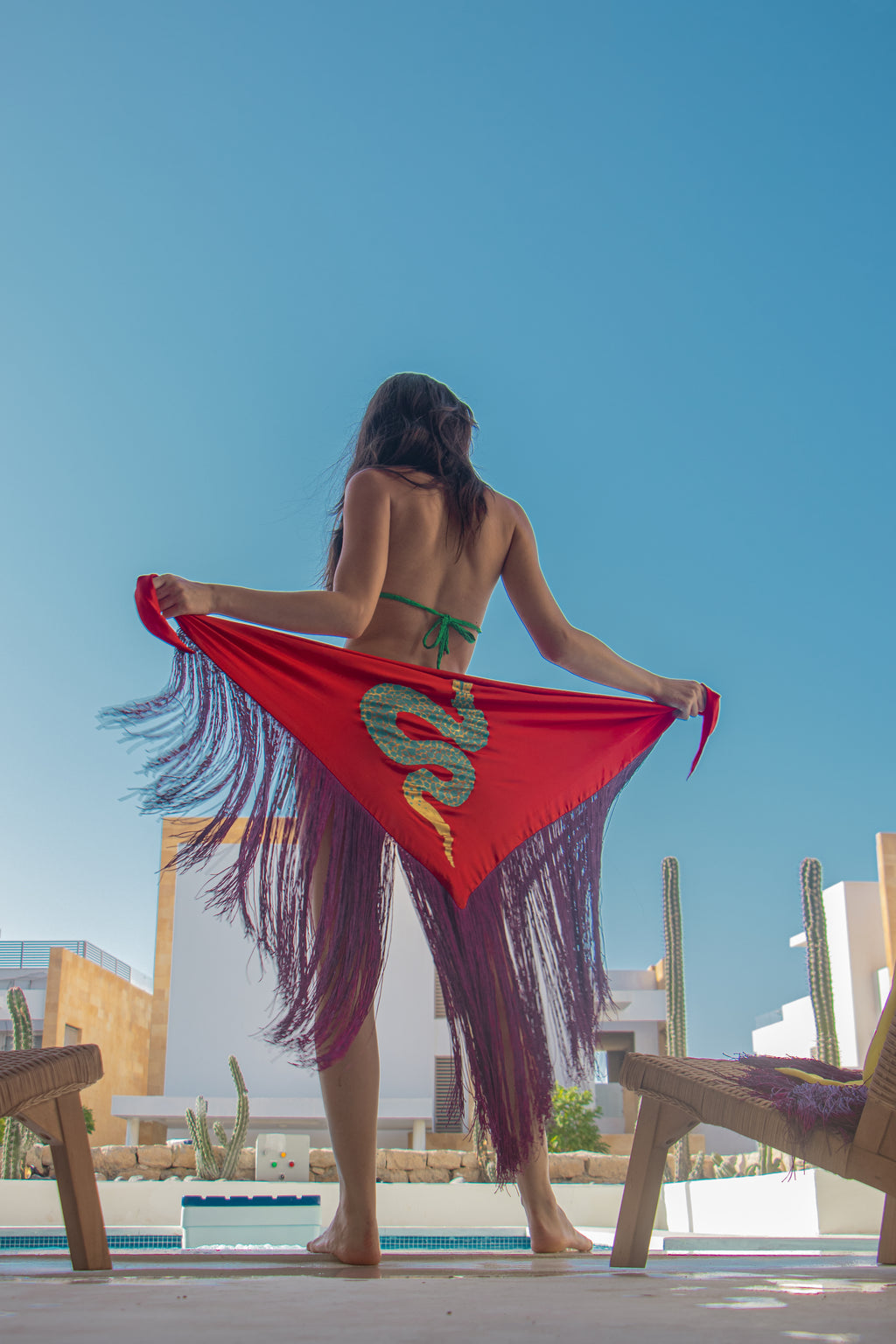 Crimson Serpent Fringe Wrap Skirt